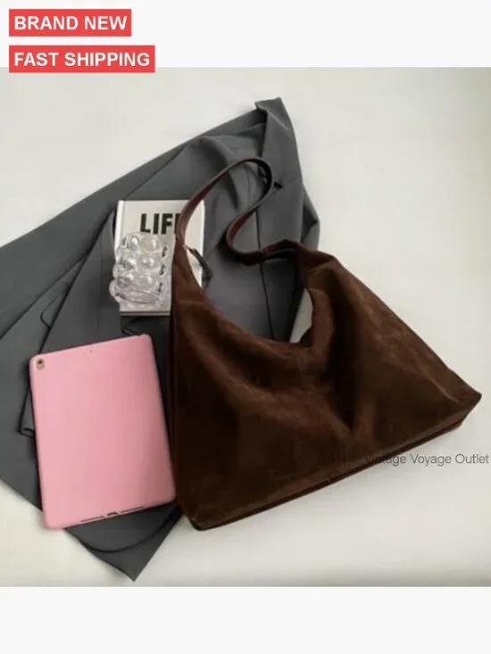 Suede Crescent Shoulder Bag Tote Crossbody Purse Top-Handle Travel Work - Picture 4 of 7